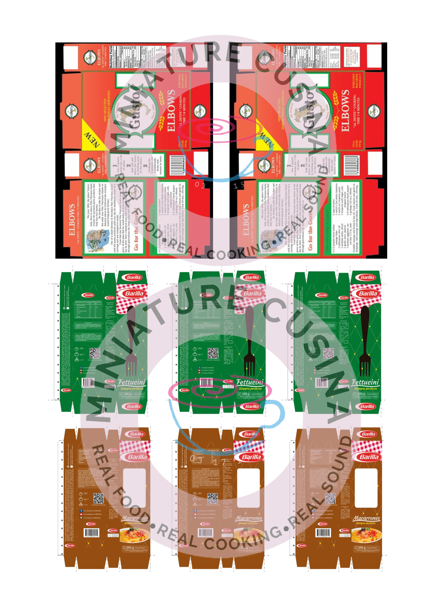 Mini 3 STYLE PASTA BOX Template 1/4 Scale PRINTABLE (Digital File) ELBOW, FETTUCCINI, MACARRONES