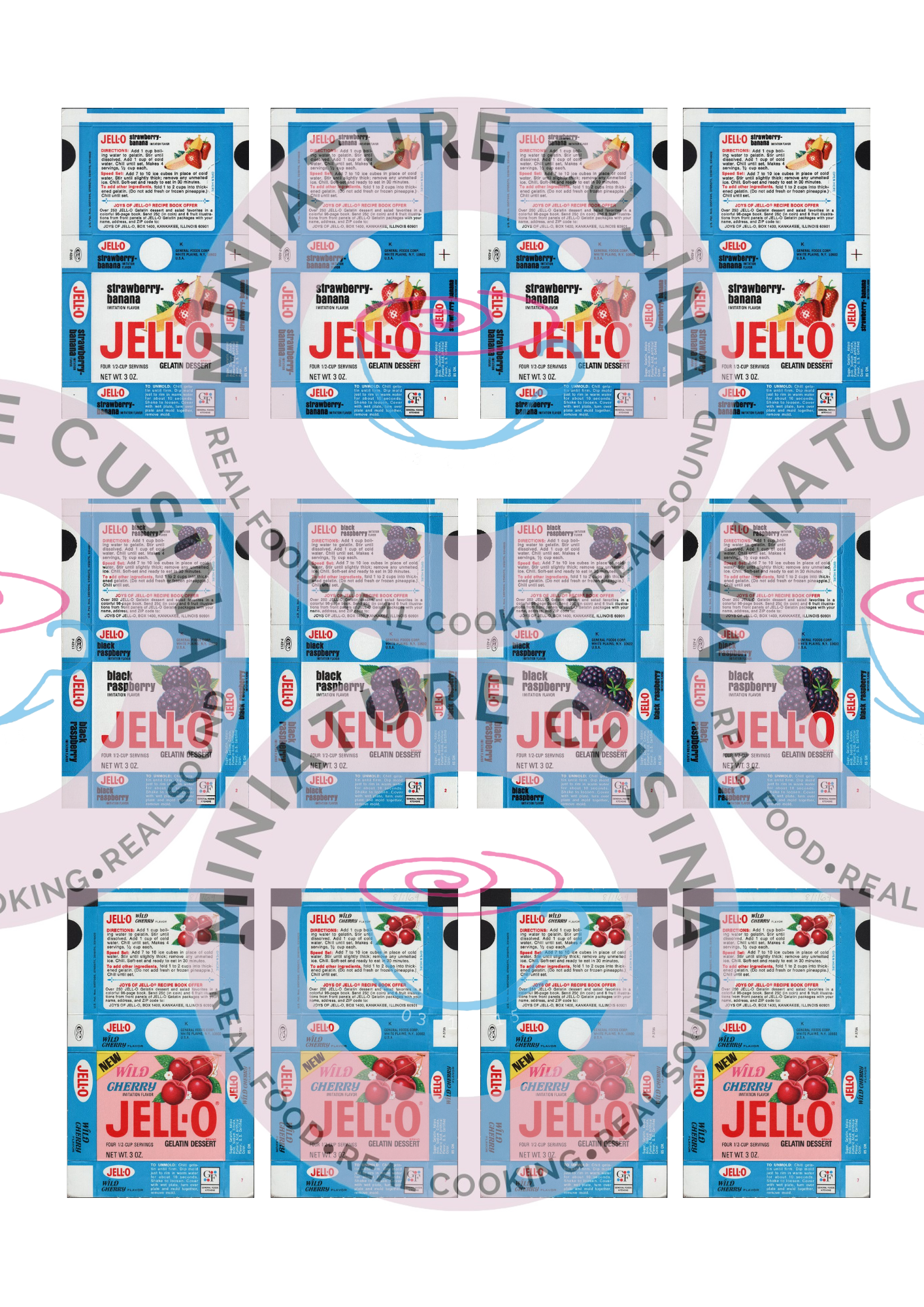 Mini JELLO 3 FLAVOR BOX Template 1/4 Scale PRINTABLE (Digital File) Strawberry, Banana, Cherry