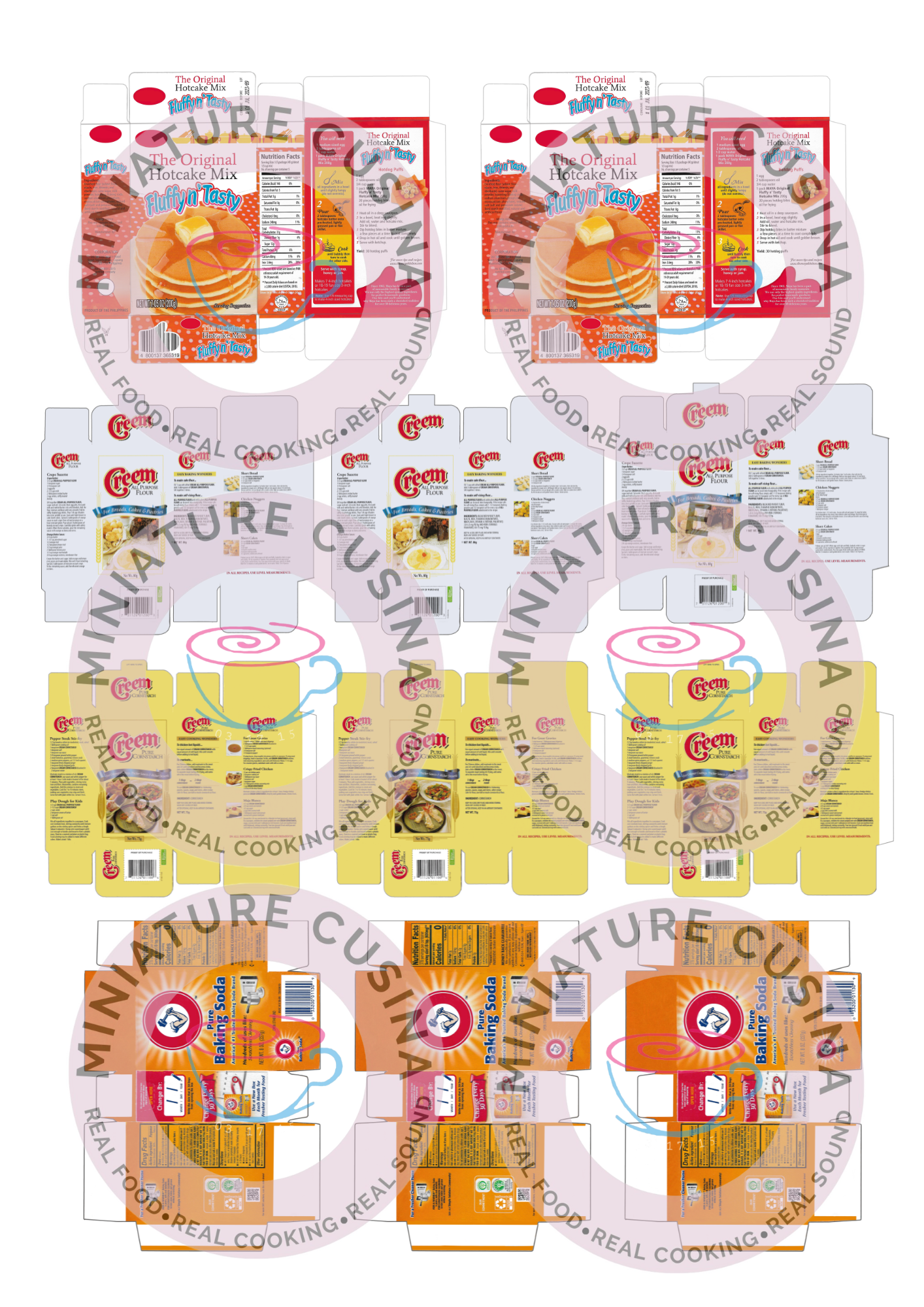 Mini PANCAKE, ALL PURPOSE FLOUR, CORN STARCH, BAKING SODA BOX Template 1/4 Scale PRINTABLE (Digital File)