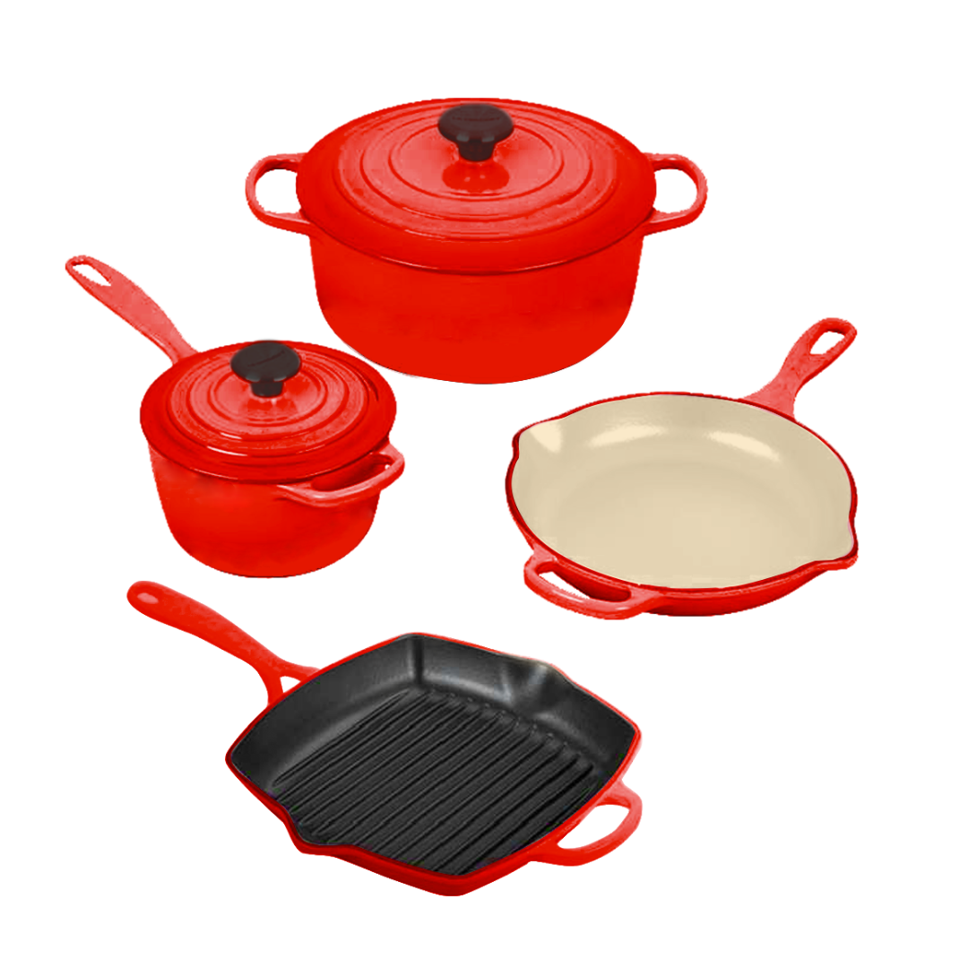 5-Piece Enameled Cast Iron Cookware Set, Red