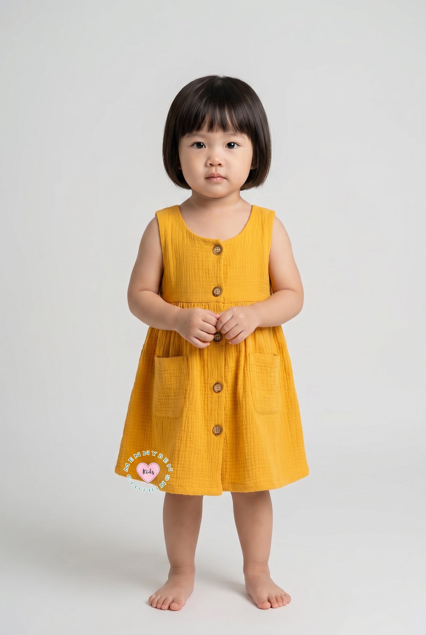 Simple & Practical Everyday 2 Pocket Dress Dress Mustard (Sizes: Baby to 6 Years)