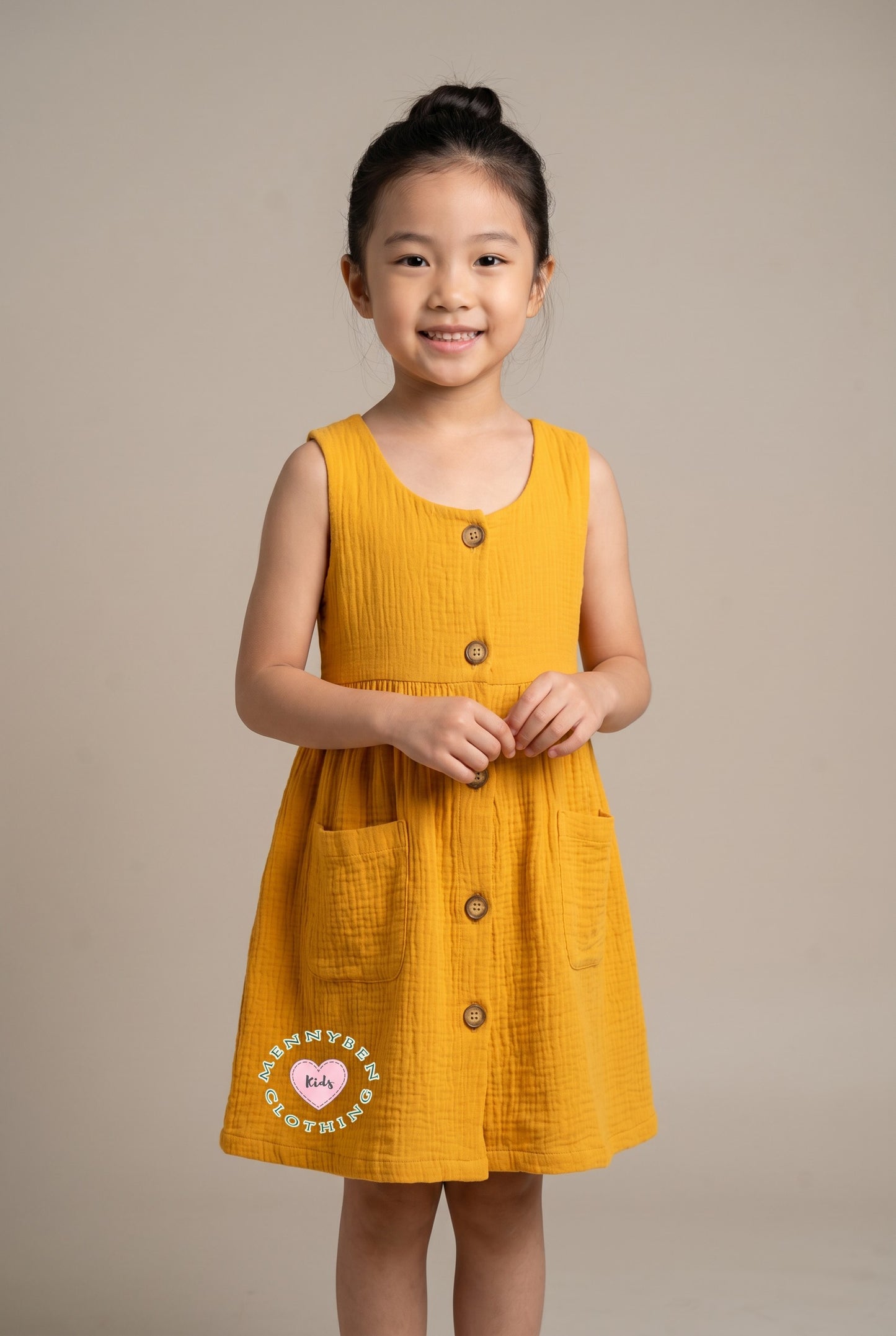 Simple & Practical Everyday 2 Pocket Dress Dress Mustard (Sizes: Baby to 6 Years)