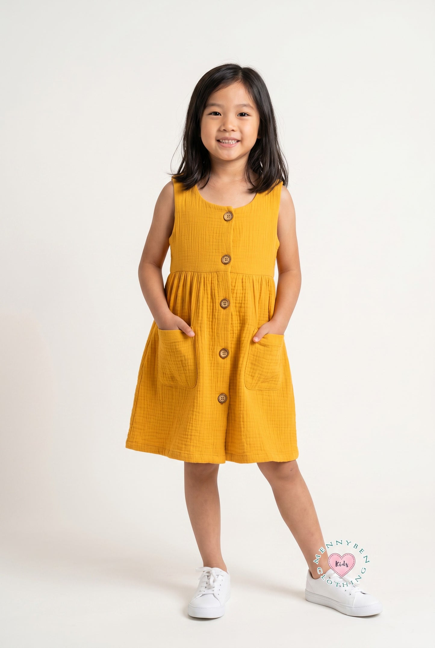 Simple & Practical Everyday 2 Pocket Dress Dress Mustard (Sizes: Baby to 6 Years)