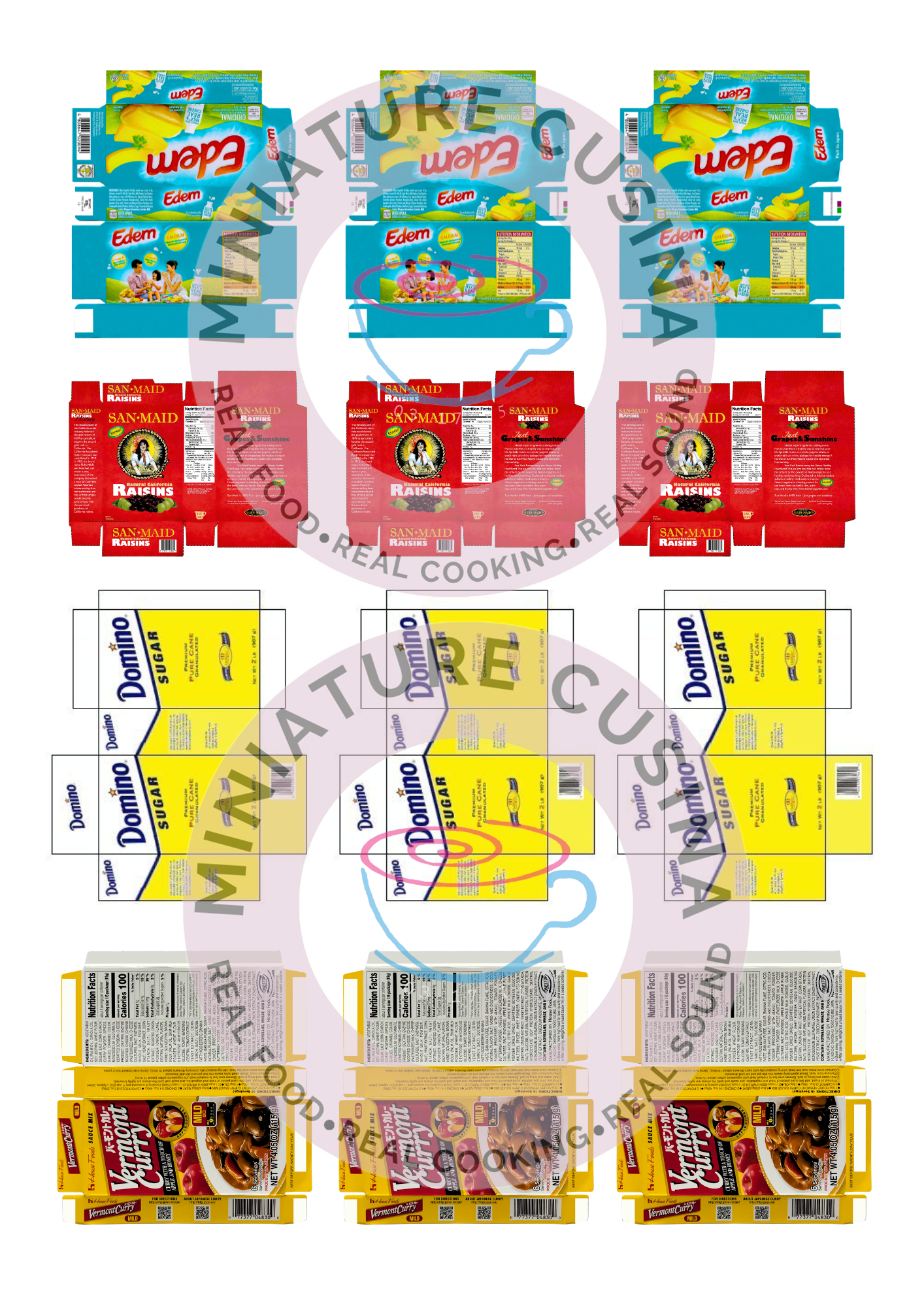 Mini BOX CHEESE, RAISIN, SUGAR, CURRY Template 1/4 Scale PRINTABLE (Digital File)
