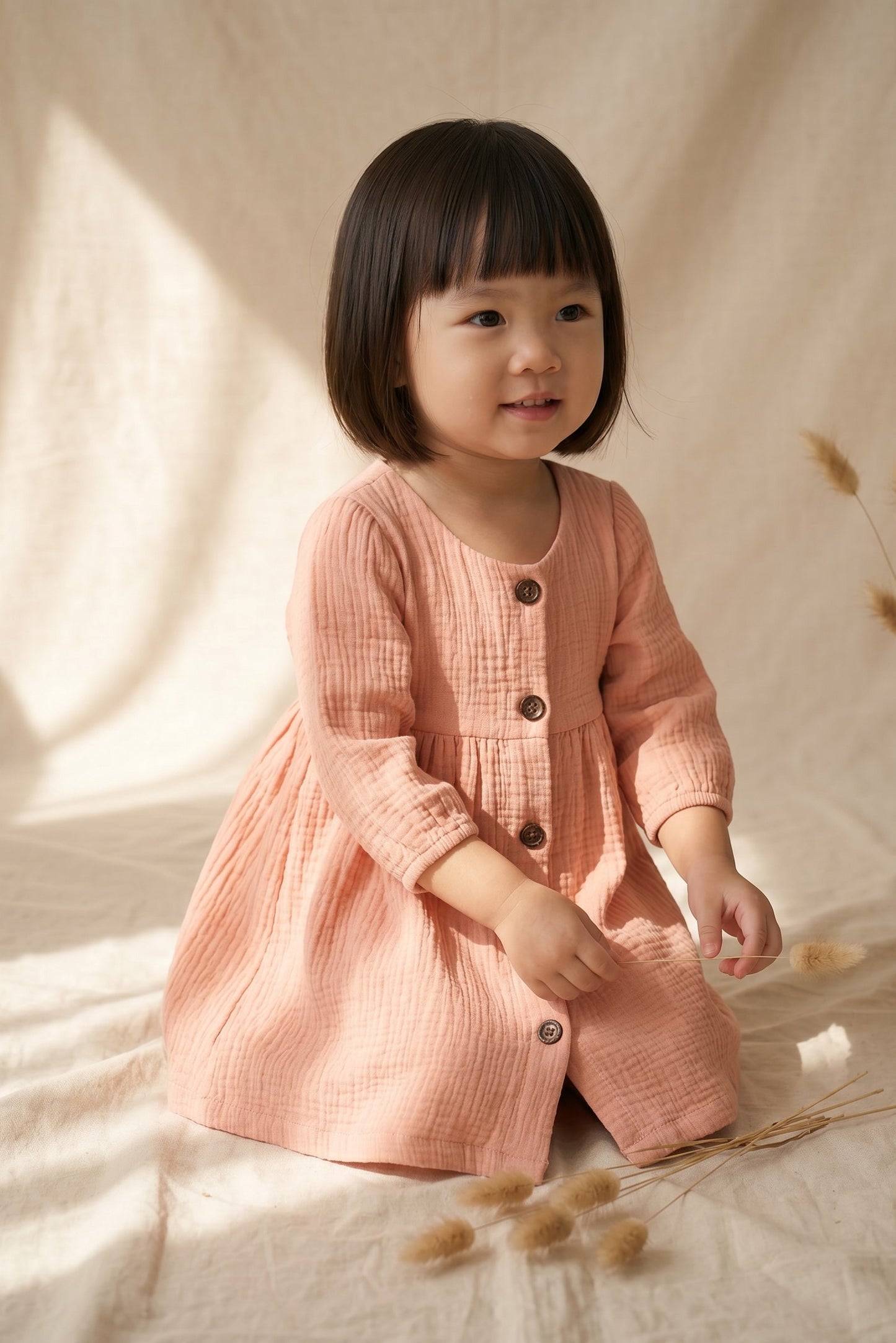 Princess Sarah 100% Cotton Minimalist Dress in Salmon Pink (Sizes: Baby to 6 Years)