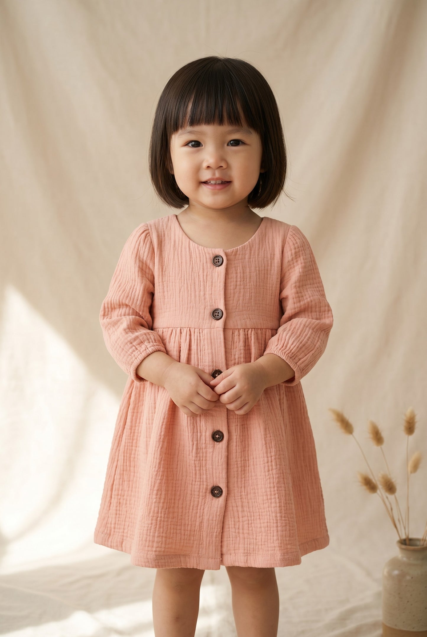Princess Sarah 100% Cotton Minimalist Dress in Salmon Pink (Sizes: Baby to 6 Years)