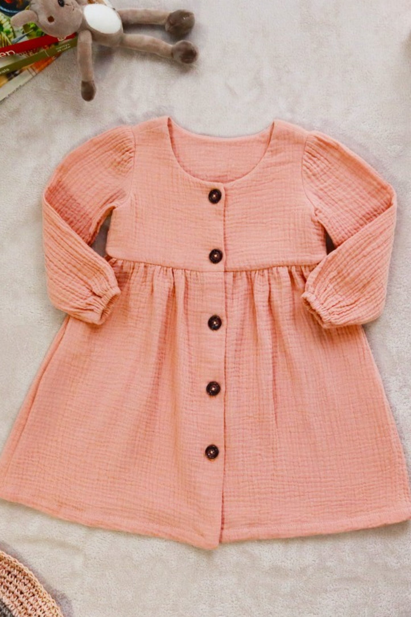 Princess Sarah 100% Cotton Minimalist Dress in Salmon Pink (Sizes: Baby to 6 Years)
