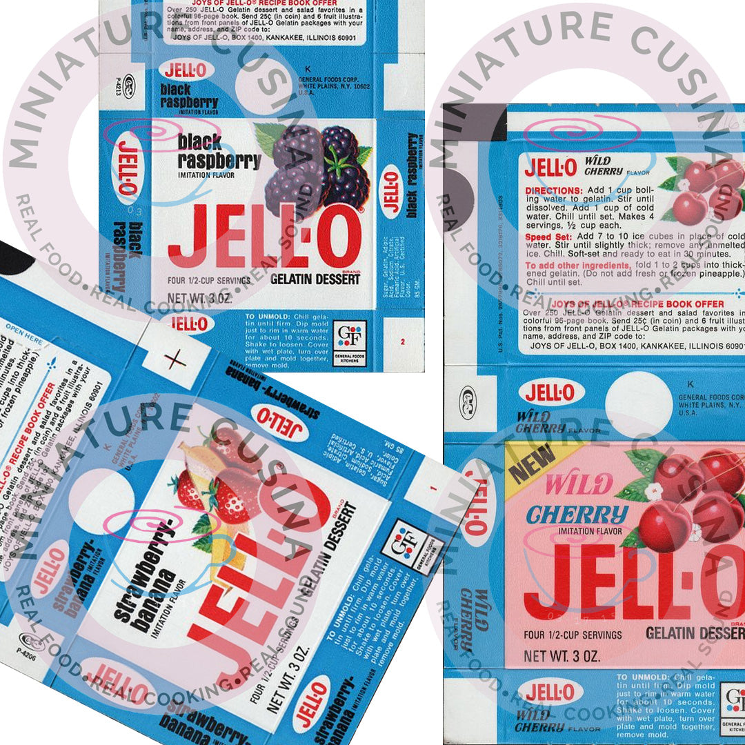 Mini JELLO 3 FLAVOR BOX Template 1/4 Scale PRINTABLE (Digital File) Strawberry, Banana, Cherry