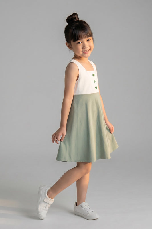 Premium 100% Cotton Baby & Kids Two-Tone Dress (Sleeveless, Empire Cut)