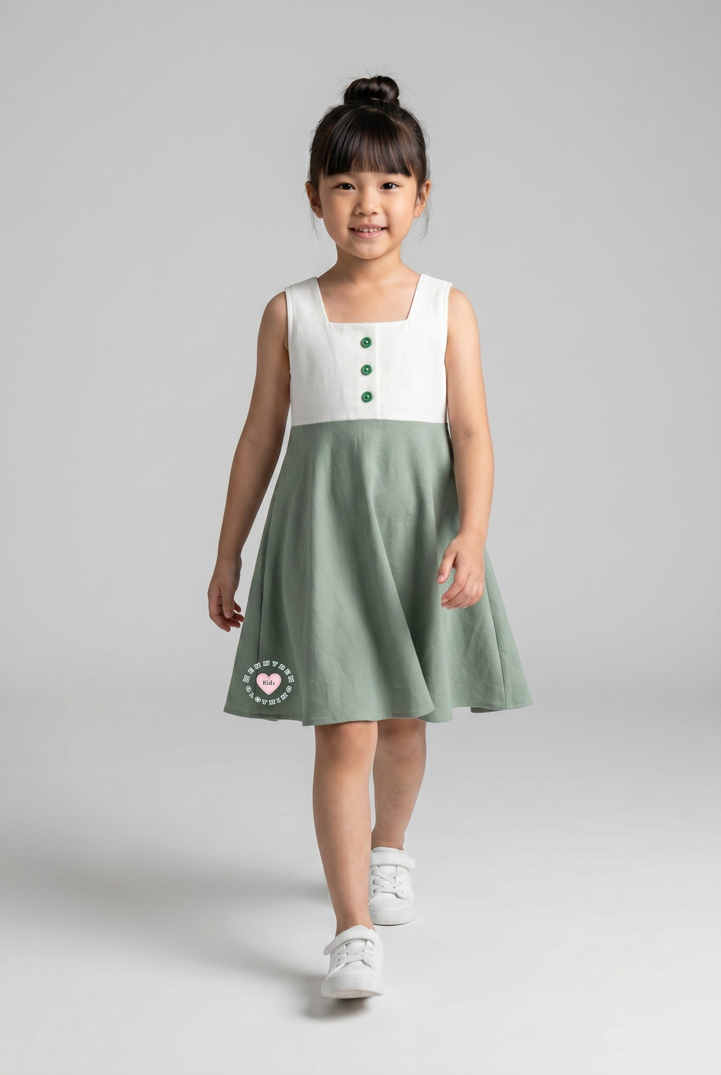 Premium 100% Cotton Baby & Kids Two-Tone Dress (Sleeveless, Empire Cut)