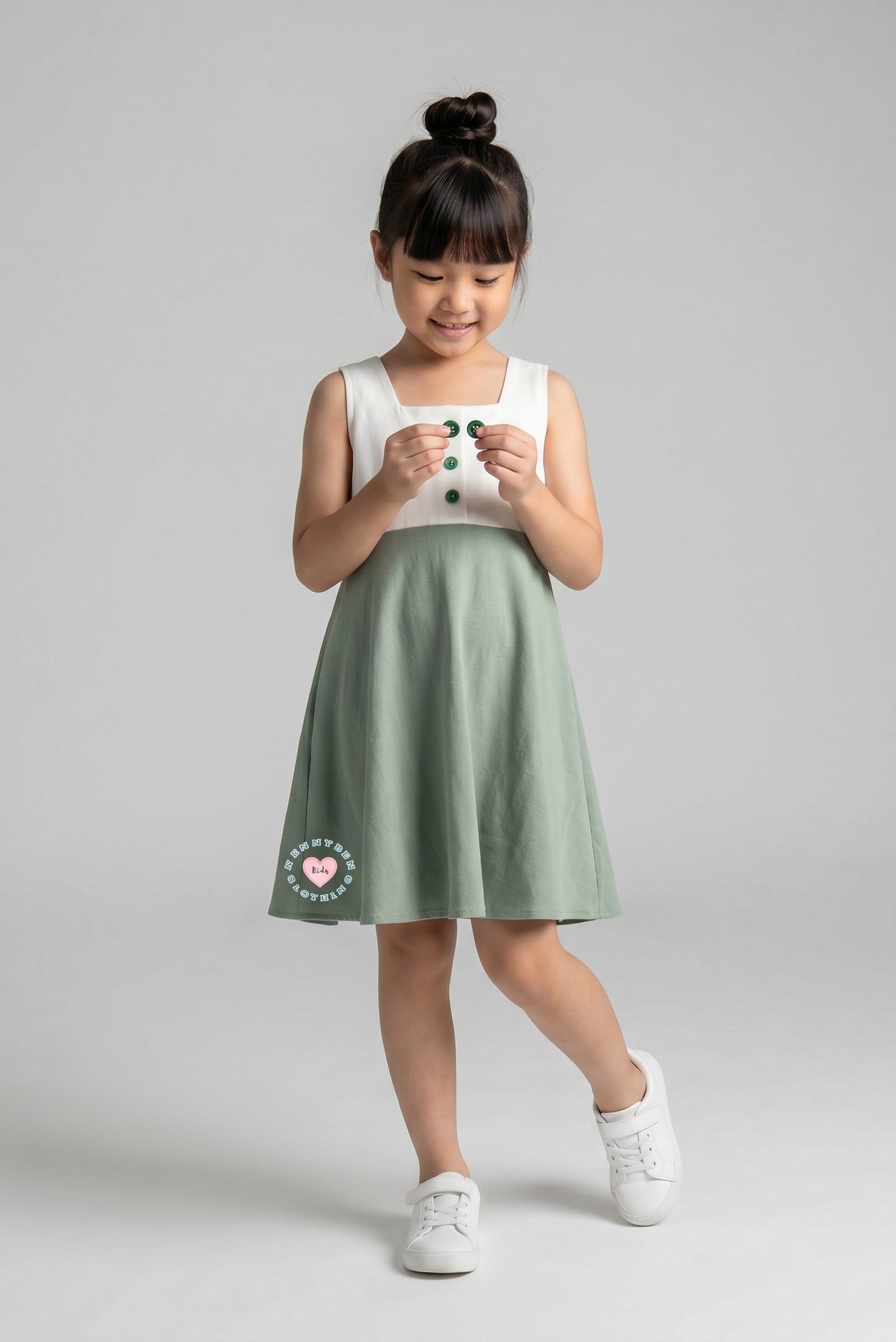 Premium 100% Cotton Baby & Kids Two-Tone Dress (Sleeveless, Empire Cut)