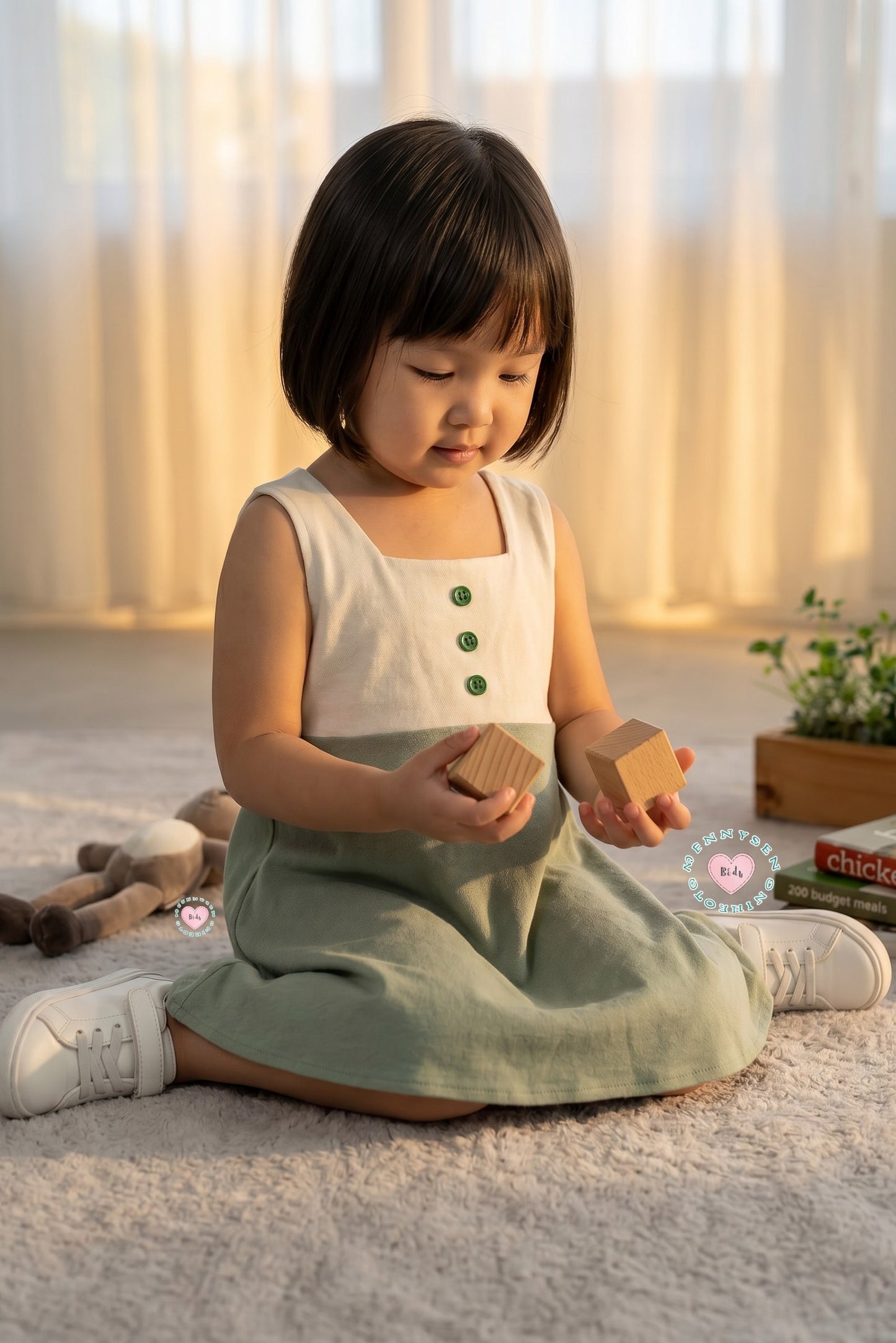 Premium 100% Cotton Baby & Kids Two-Tone Dress (Sleeveless, Empire Cut)