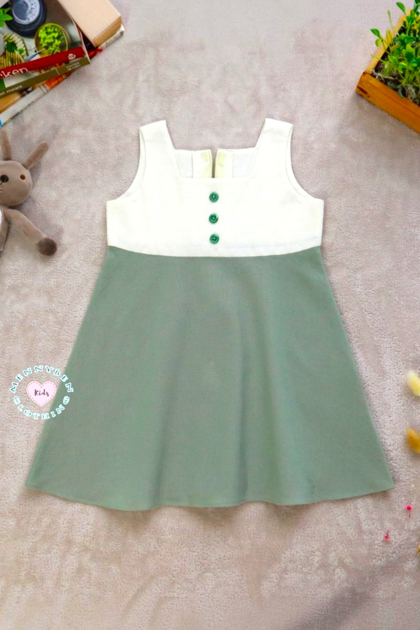Premium 100% Cotton Baby & Kids Two-Tone Dress (Sleeveless, Empire Cut)